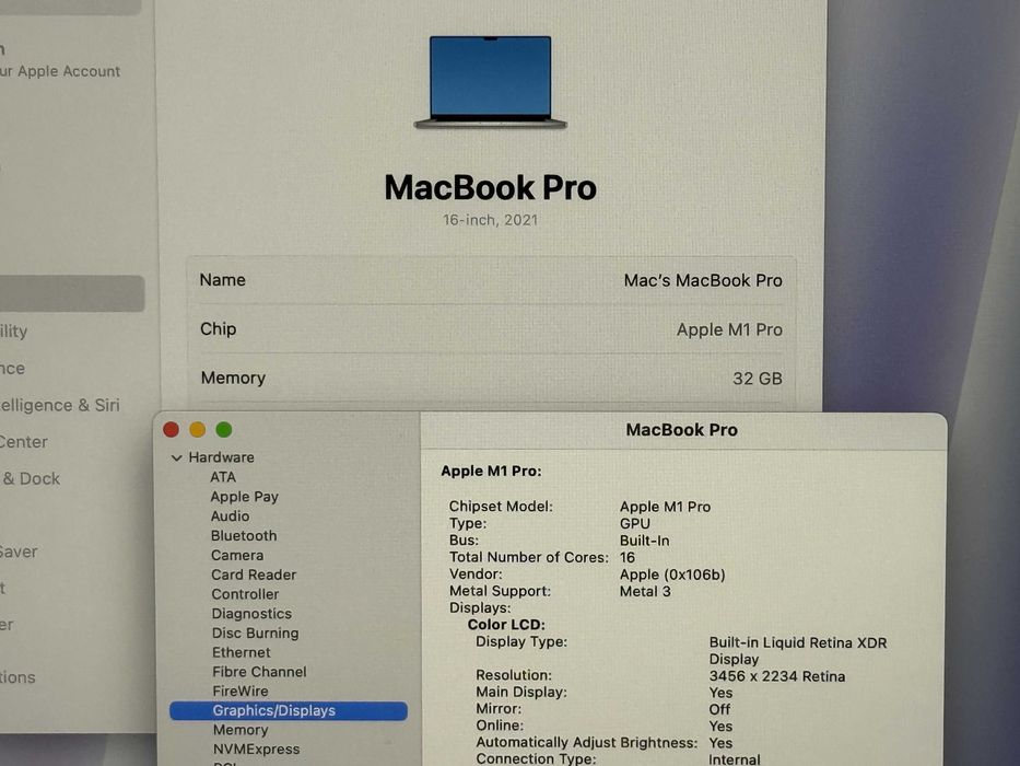 MacBook Pro 16 M1 Pro`10 CPU/16 GPU/1TB SSD/32GB RAM/Като Нов