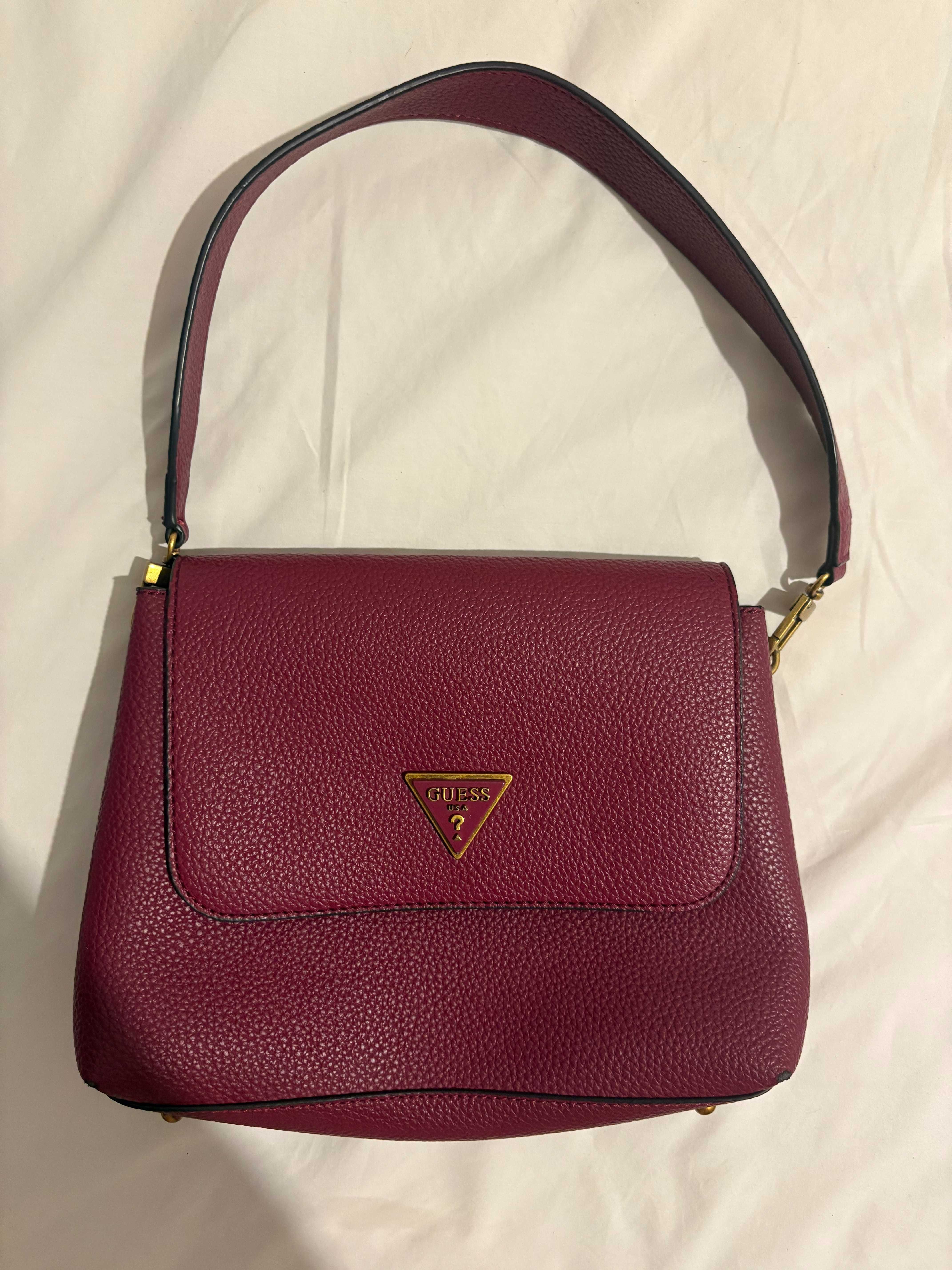 Чанта Guess – естествена кожа, бордо