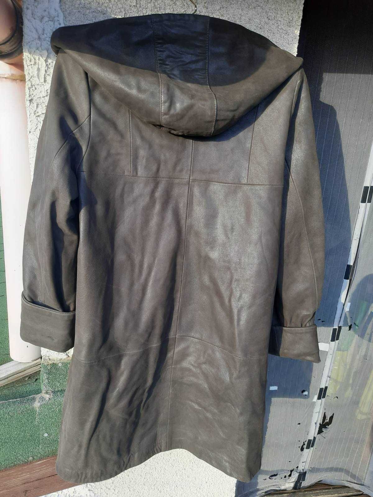 Дамско палто с качулка FAMS PELLE от естествена кожа телешки набук