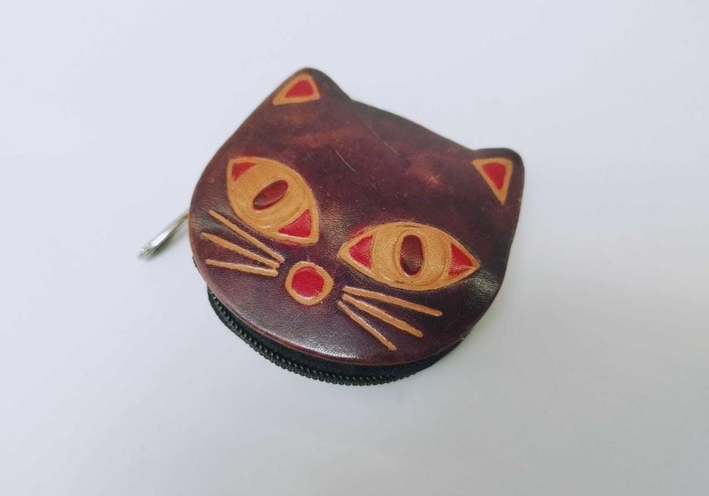 Vechi portofel monede din piele , model pisica, copii