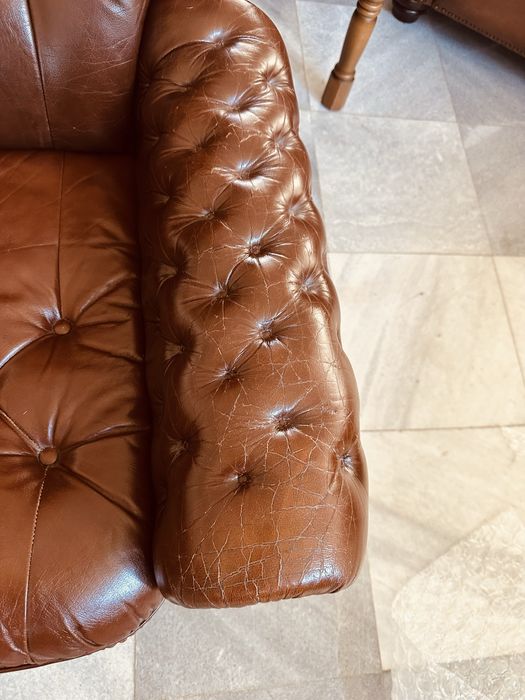 Кожено кресло от Швеция – Chesterfield стил, естествена кожа