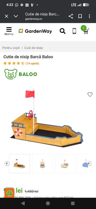Vând loc de joaca tip barca Baloo din lemn nou, sigilat in cutie