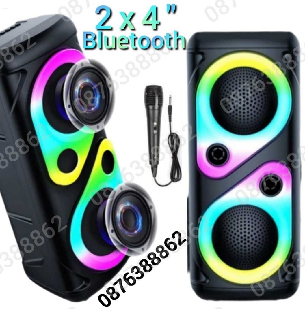 Преносима Bluetooth Тонколона  2х4”, с микрофон и динамични RGB ефекти