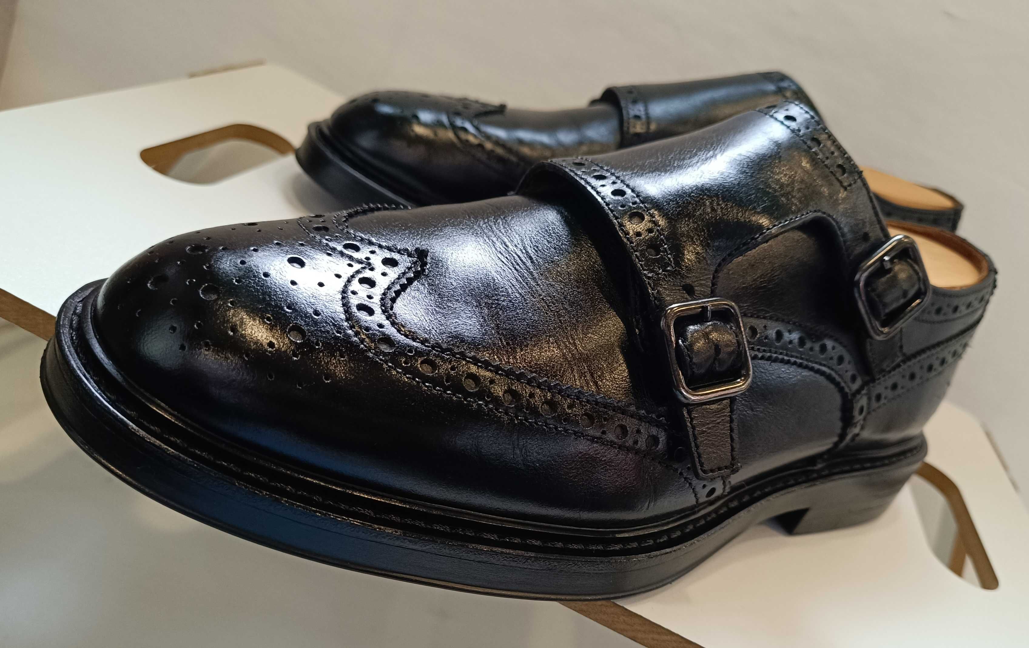 Pantofi monk 42.5 43 brogue premium FRAU piele naturala moale
