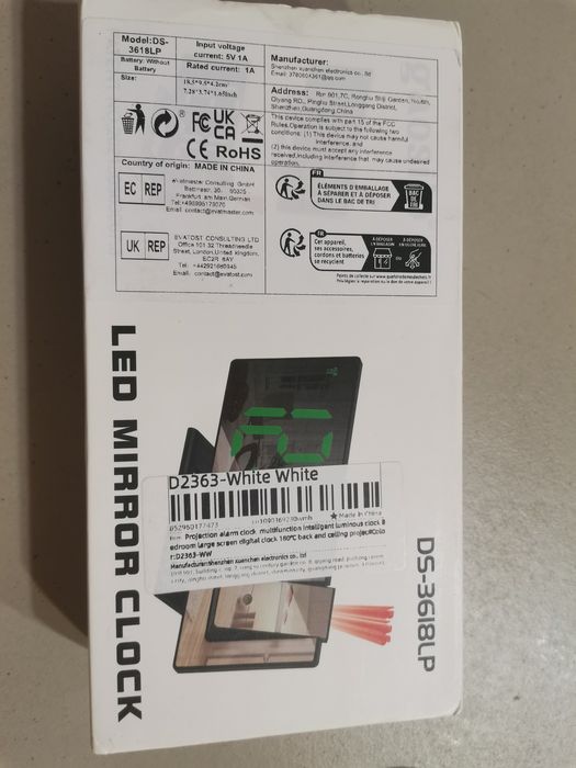 Нов! Прожекционен Часовник DS-3618LP, Цифров,огледален LED дисплей