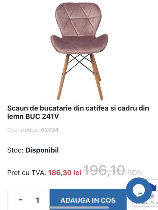 Set 4 scaune de bucatarie din catifea