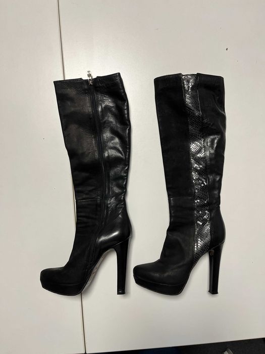 Cizme inalte cu toc negre, piele, marimea 39