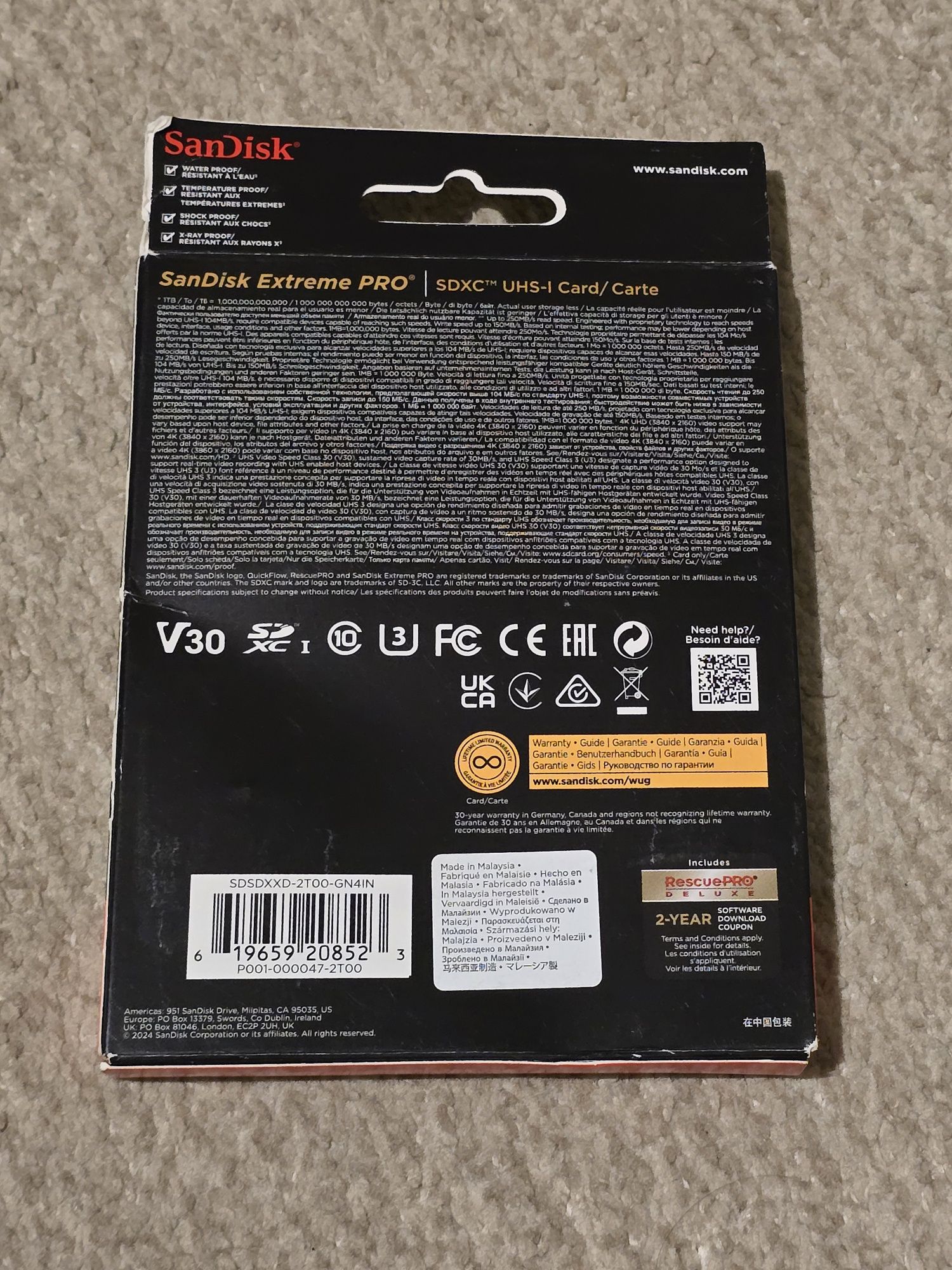 Card de memorie SanDisk Extreme Pro, SDXC, 2TB, UHS-I,U3, clasa 10