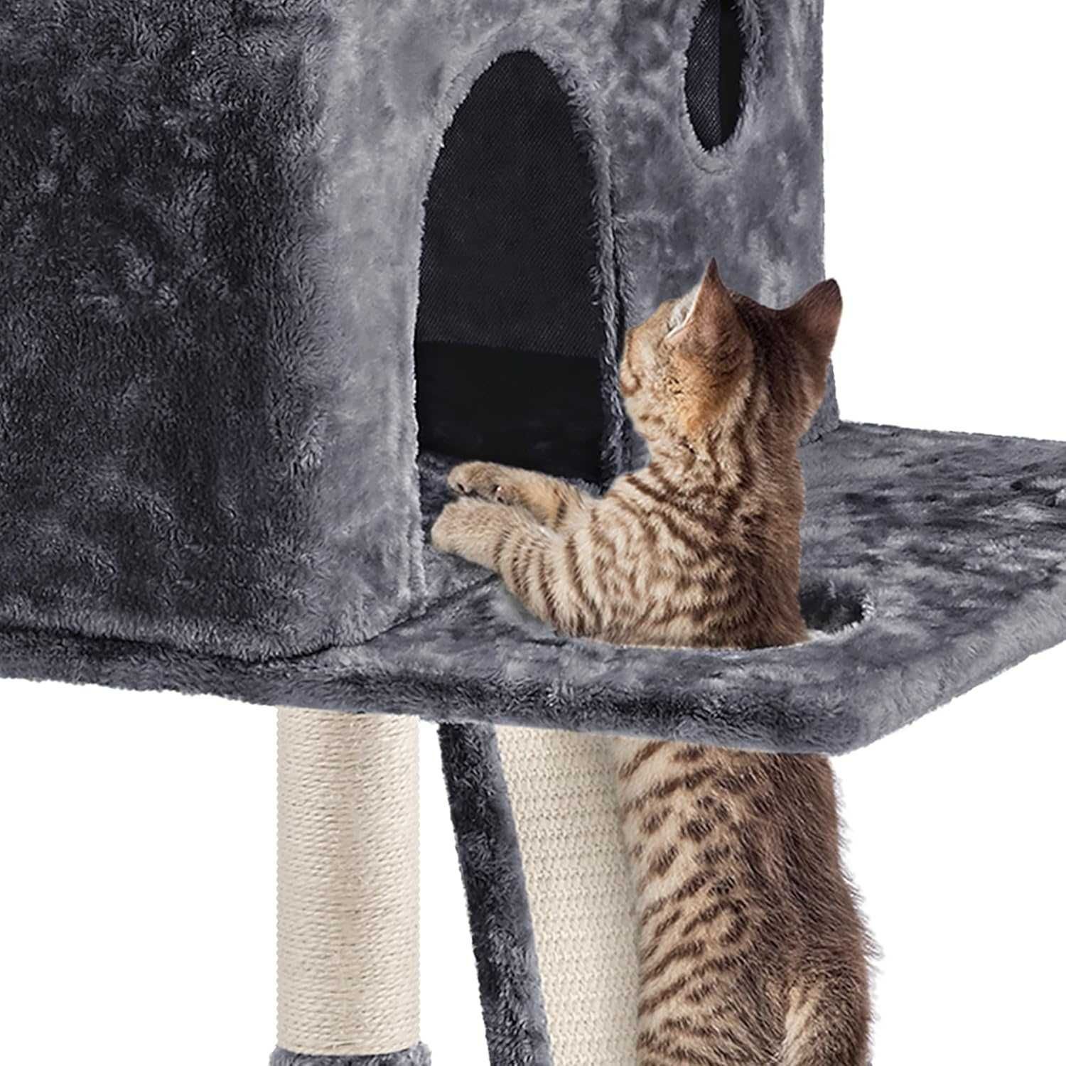 Ansamblu pisici XXL 194 cm stalpi sisal si casute |YT 615086 Dark Gray