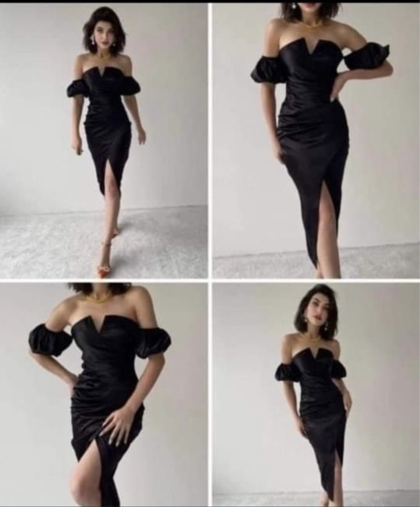 Черна сатенена рокля с цепка