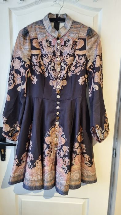 Дамска рокля, изработена от ленен плат, черна, с туника яка, размер S