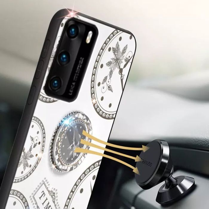 Husa cu pietricele și inel model TIME pentru Huawei P40 , P40 Pro