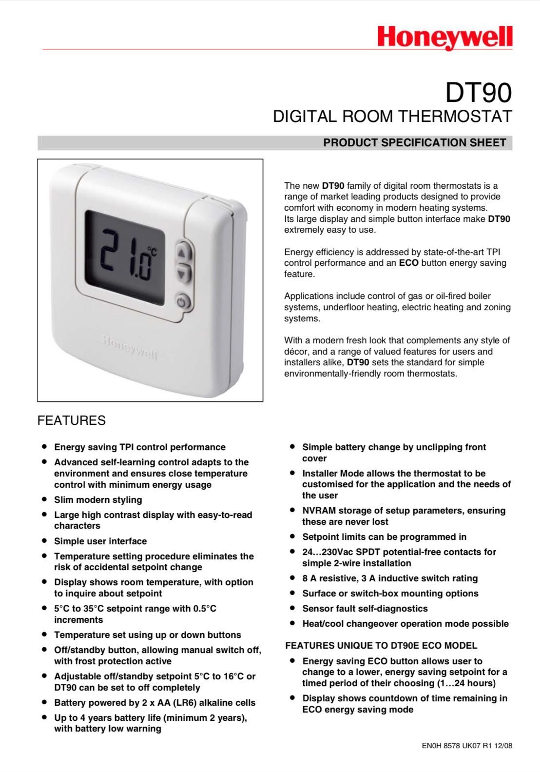 Термостат отопление Honeywell DT90E Нов в оригиналната опаковка.