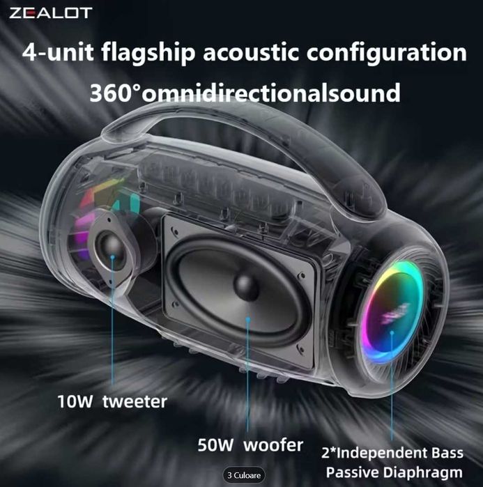 Boxa portabila bluetooth Zealot 60w,sigilata