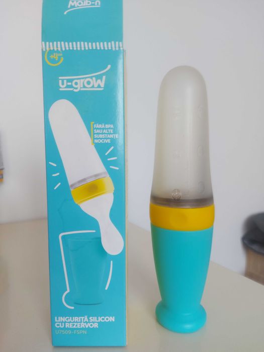 Lingurita din silicon cu rezervor U- Grow turcoaz cu galben