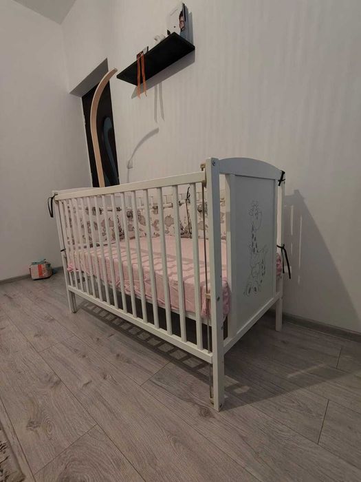Patut bebe, 120x60 cm, cu laterala culisanta + saltea 8 cm