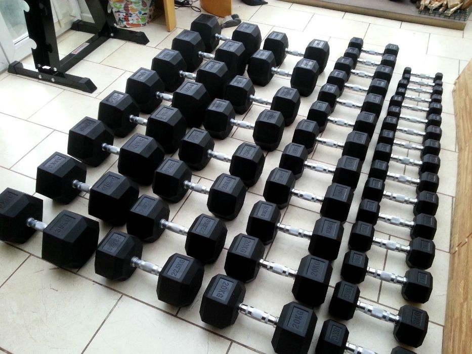 Професионални Дъмбели Сет 7 чифта ( 7-25 кг) , Гири НОВО , Хекс