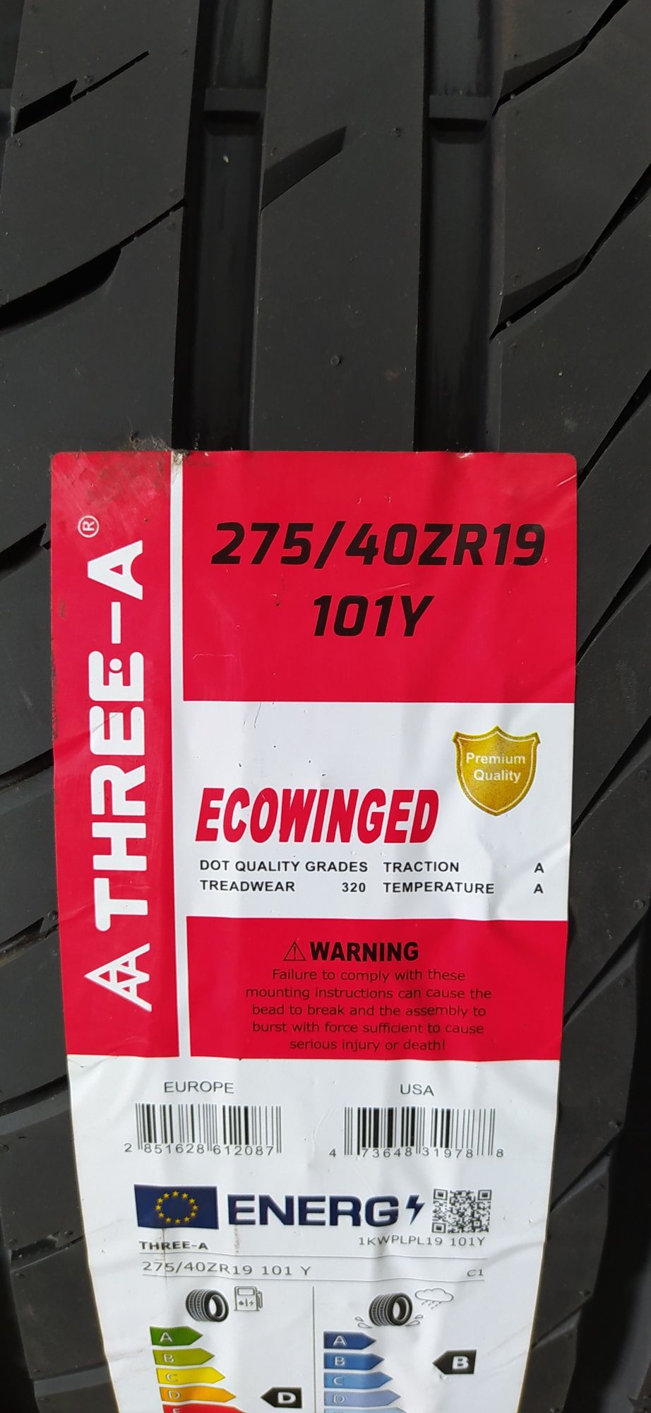 275/40R19. Three-A. Ecowinged