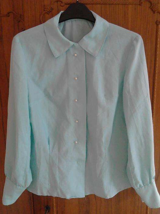 Bluza camasa din matase turcoaz, lucrata manual, marimea 38/ M