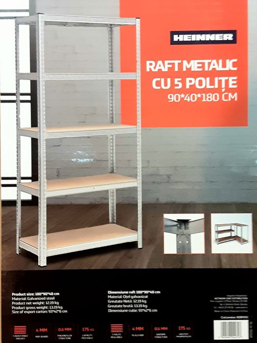 Rafturi premium HEINNER cu 5 polițe 180x90x40 Cm NOI - 160 Lei/Bucata