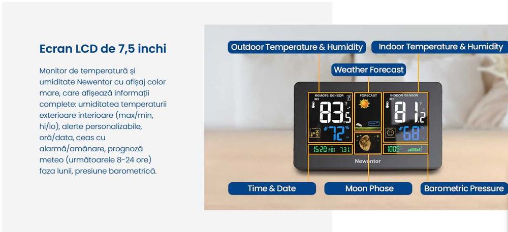 Statie meteo Newentor FJ3378 Wireless cu alarma senzor wifi exterior