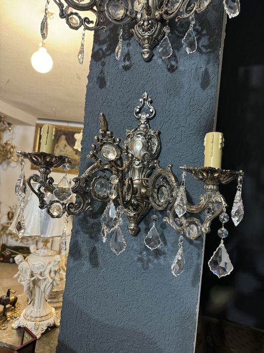 Candelabru-bronz masiv-argintat +2 aplice