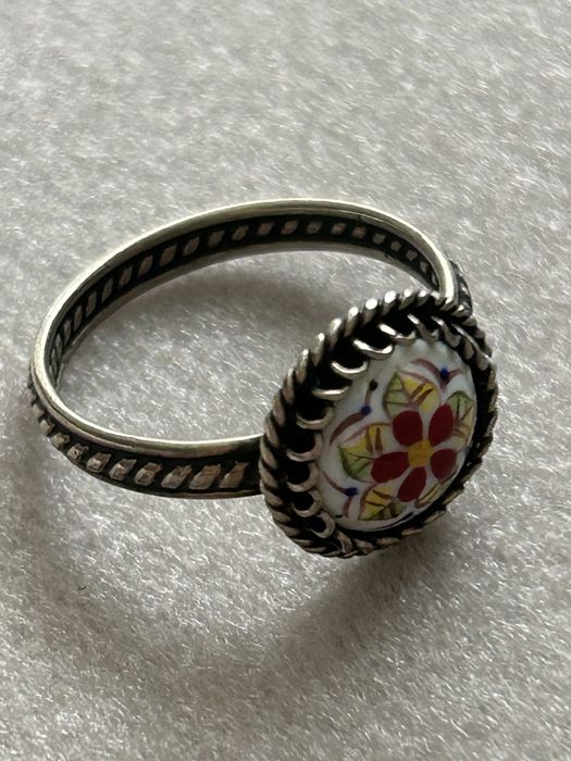 Съветски рядък пръстен с  ръчно рисуван порцелан