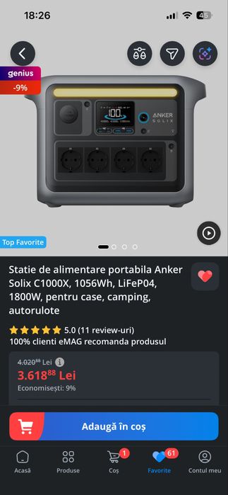Statie de alimentare portabila Anker power bank