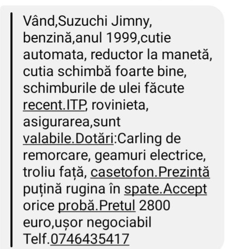 Vând Suzuki Jimny benzina ,  anul 1999.