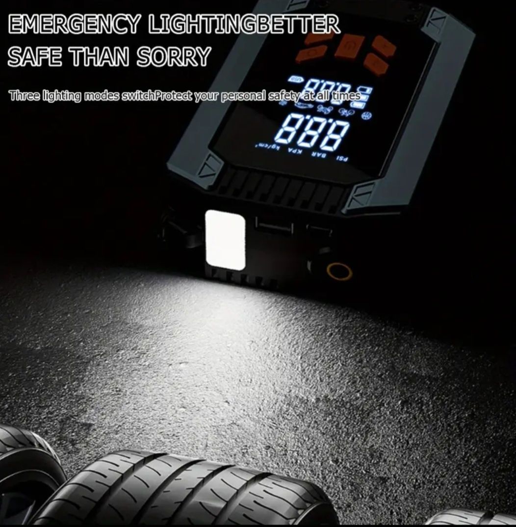 Портативный компрессор насос для авто и powerbank и фонарь аварийный