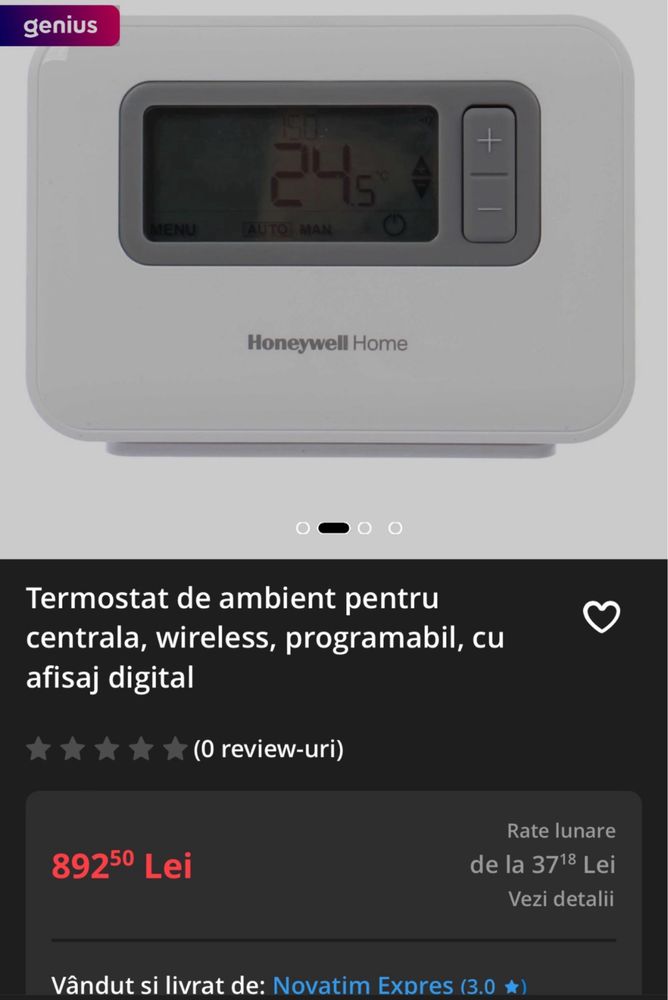 Termostat de ambient pentru centrala, wireless, Honeywell