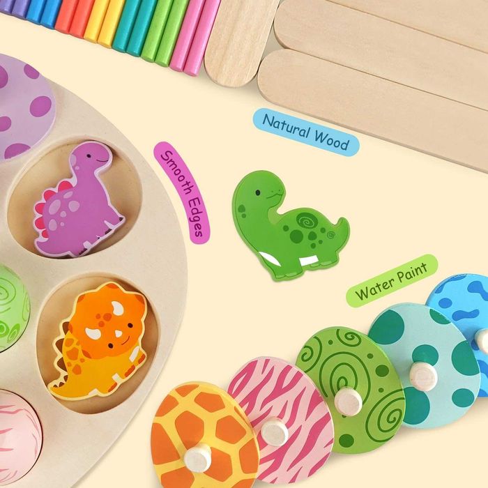Aliex 4 в 1 дървени Монтесори играчки с динозаври за деца 1 - 3 години