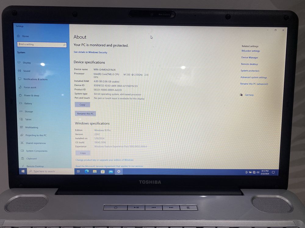 Laptop toshiba i3