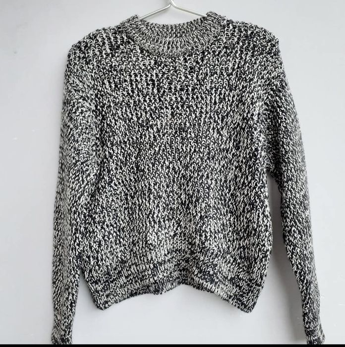 Дамски пуловер H&M, меланж черно бял, размер М, овърсайз