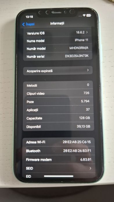 Iphone 11, 128 Gb. alb si verde mentă