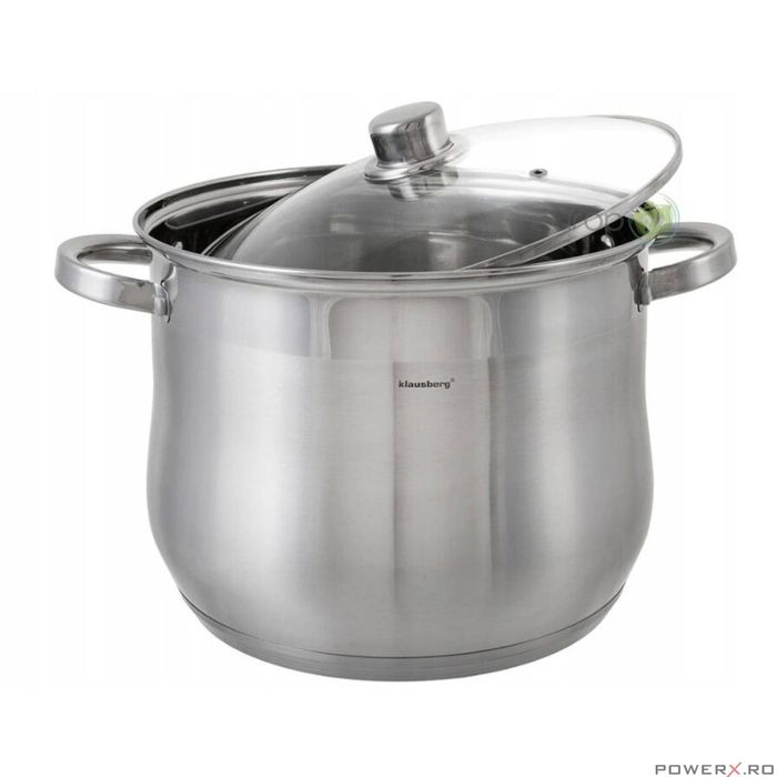 Oala din inox cu capac din sticla, 28cm, fund termic multistrat, 13l