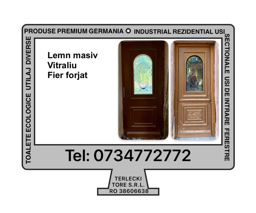 USA PREMIUM CASA LEMN intrare termopan vitraliu fier forjat H 215xL 96