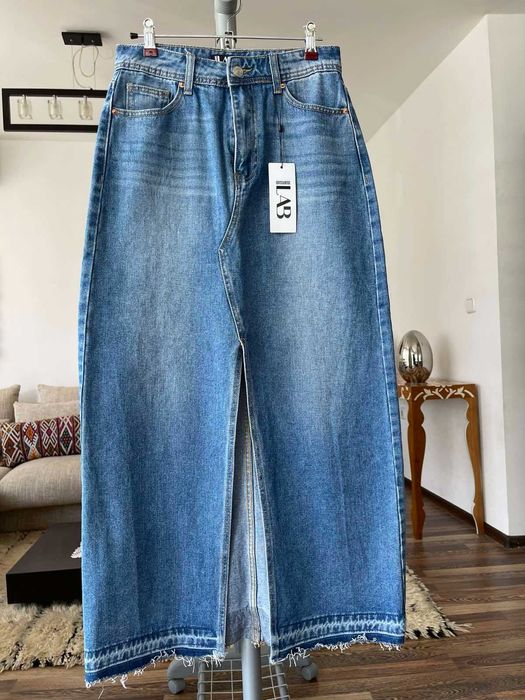 Нова Дълга дънкова пола с цепка, размер S