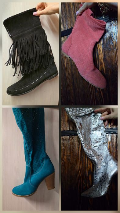 Летни ботуши от велур и естествена кожа