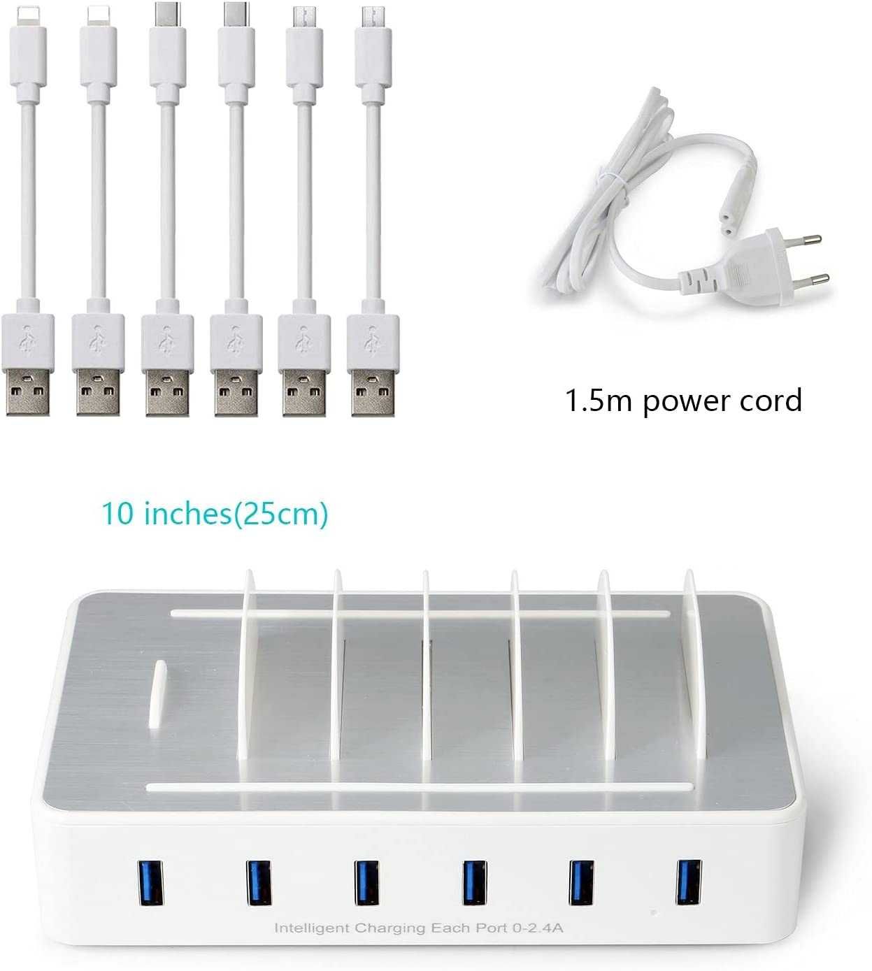 Зарядна станция с 6 порта+ комплект кабели 60 W