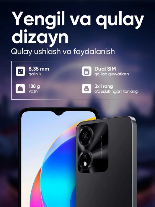 Smartfon Honor X5B, batareya 5200 mah, 50 Mp kamera AI, 90 Hz