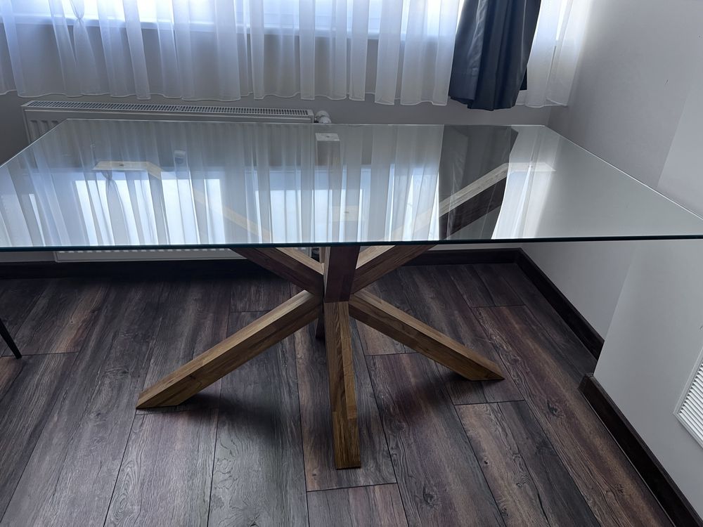 Кухненска маса AGERBY 90x160 стъкло/дъб