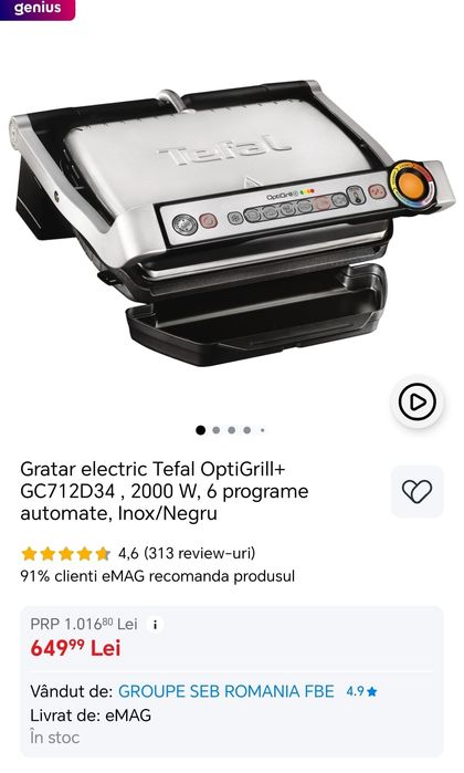 Grătar electric Optigrill Tefal nou, sigilat