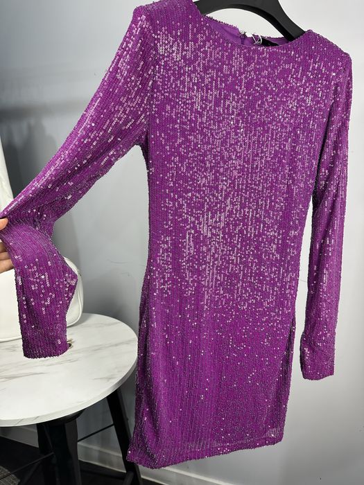 MANGO уникална рокля с пайети циклама