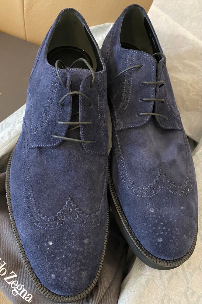 Pantofi Ermenegildo Zegna celeste blu suede,produs original.