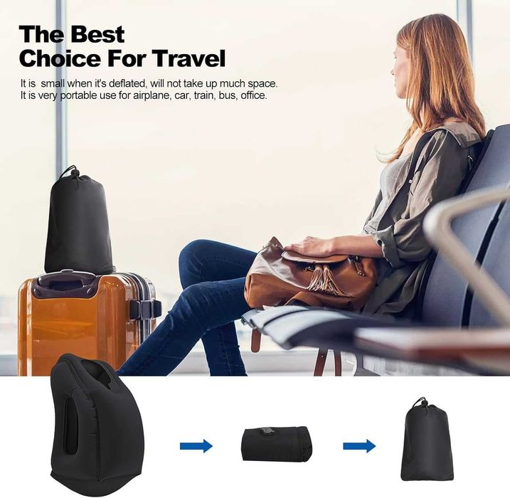 Perna de calatorie gonflabila cu suport pentru cap si brate neagra