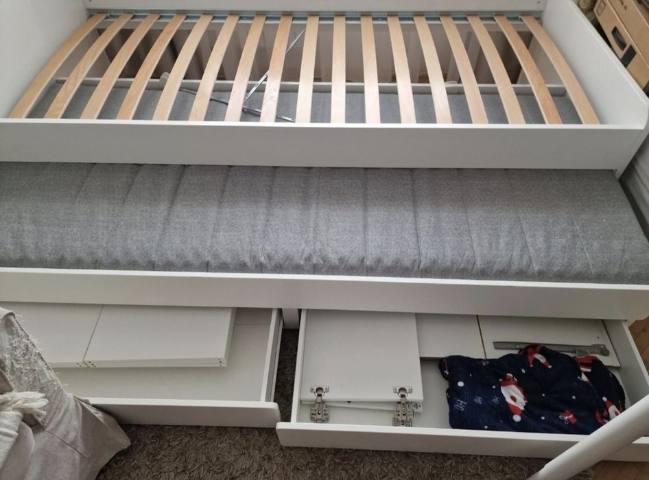 Cadru pat/extensie/depozitare, alb, 90x200 cm + o saltea memory foam