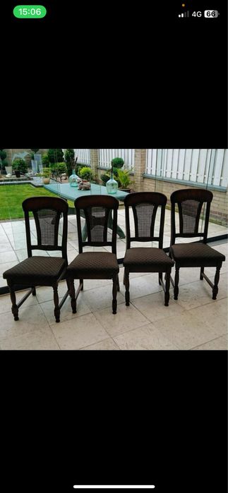 Masa ovala cu 4 scaune supebe lemn masiv stejar/ratan, calitate varf !