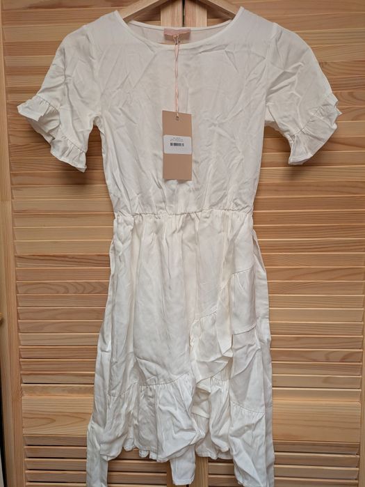 Rochie scurta, alba, 100% tencel, Noua, xxs