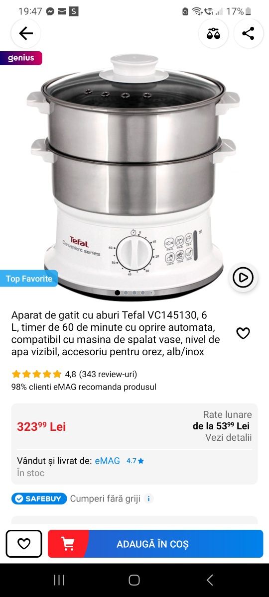 Aparat de gatit cu aburi Tefal